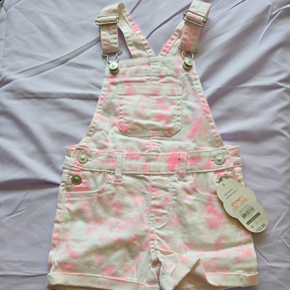Wonder Nation Pink and White Floral Overalls
